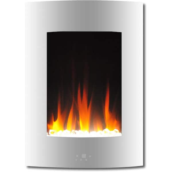 Cambridge 19.5 in. Vertical Electric Fireplace in White with Multi-Color Flame and Crystal Display