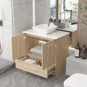 29.9 in. W x 18.8 in. D x 33.6 in. H Bath Vanity in Beige with MDF White Marble Top and Drawer