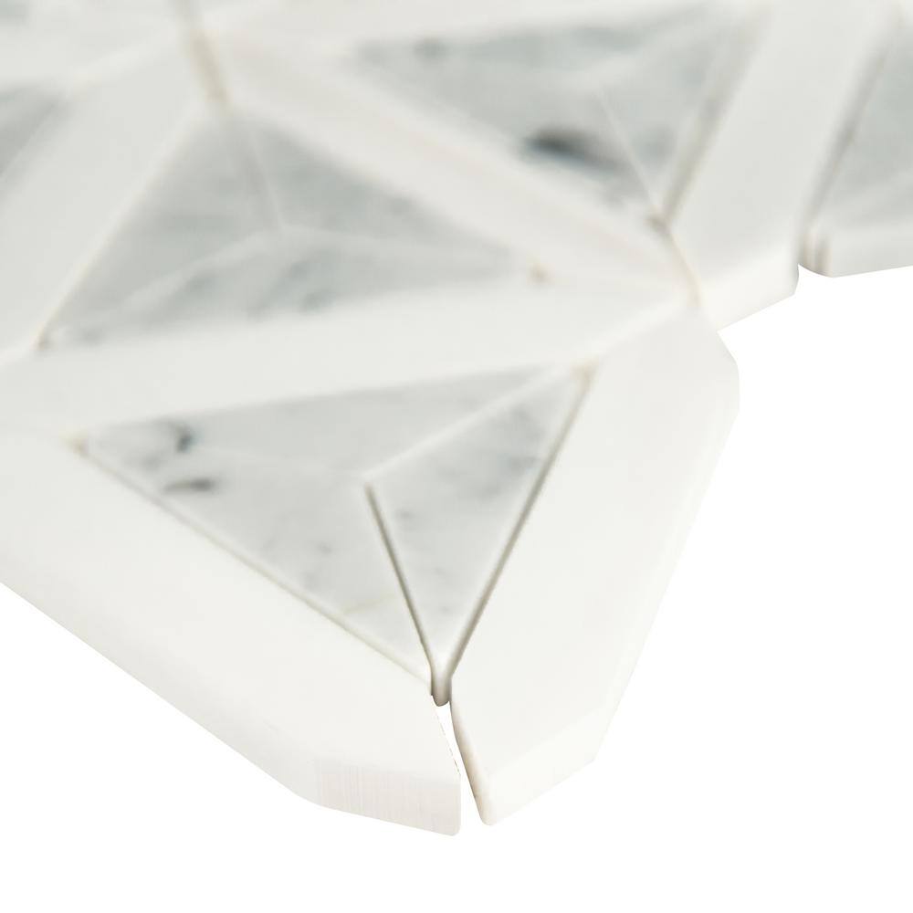 Carrara White Polished Marble 10x12 Geometric Mosaic Tile
