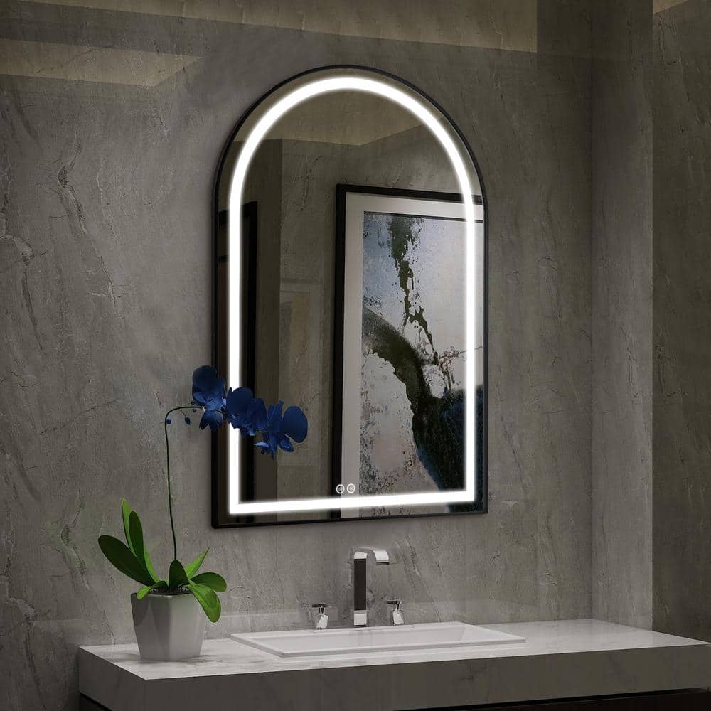 NEUTYPE 30 in. W x 39 in. H Arched Framed LED Anti-Fog Dimmable Wall Mount  Bathroom Vanity Mirror in Black HD-A-MR03041 - The Home Depot