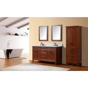 Madison 61 in. W x 22 in. D x 35 in. H Vanity in Tobacco with Marble Vanity Top in Carrera White and White Basins