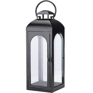 16 in. Black Metal Lantern With Clear Glass Panels, Garden Living Room Indoor Outdoor Parties Weddings Balcony