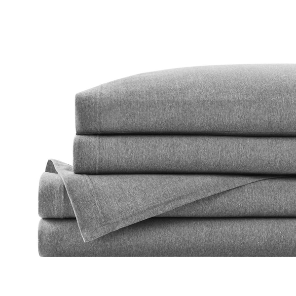 StyleWell Jersey Knit Cotton Blend Heathered Charcoal Gray 4-Piece King  Sheet Set BT-KHCSS - The Home Depot