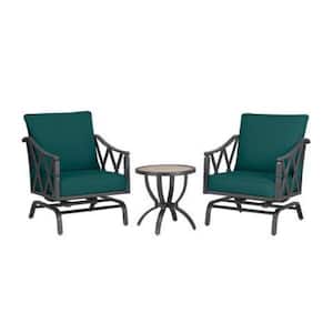 Harmony Hill 3-Piece Black Steel Outdoor Patio Motion Conversation Set with CushionGuard Malachite Green Cushions