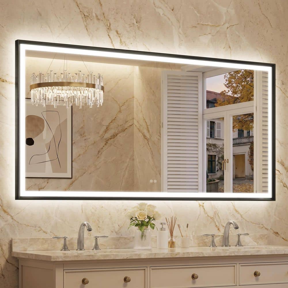 72 in. W x 36 in. H Aluminum Framed LED Bathroom Vanity Mirror with Anti-Fog Dimmable Front and Backlight, Brushed Black price history on PriceWatchPro