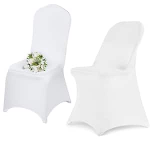 100 Pieces White Polyester Spandex Stretch Chair Covers Flat-Front Slipcovers for Weddings, Parties, Dining, Banquets