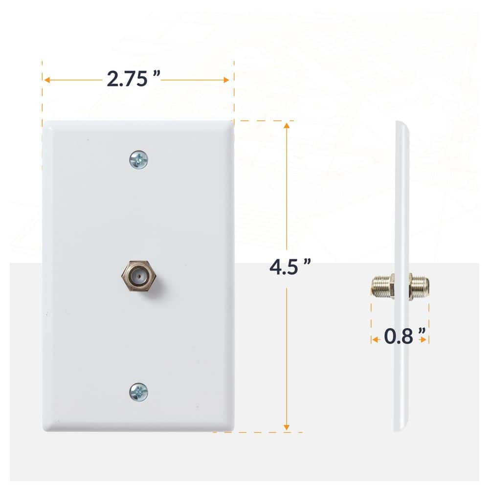 White ABS Plastic Single-Gang Coaxial Cable Wall Plate Set