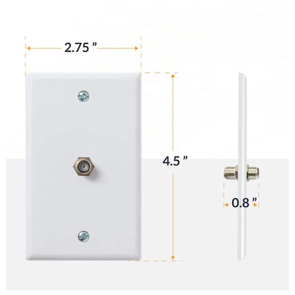 White 1-Gang TV Cable Wall Plate, F Connector, for Coax Cable, Single Port Video Wall Jack (5-Pack)