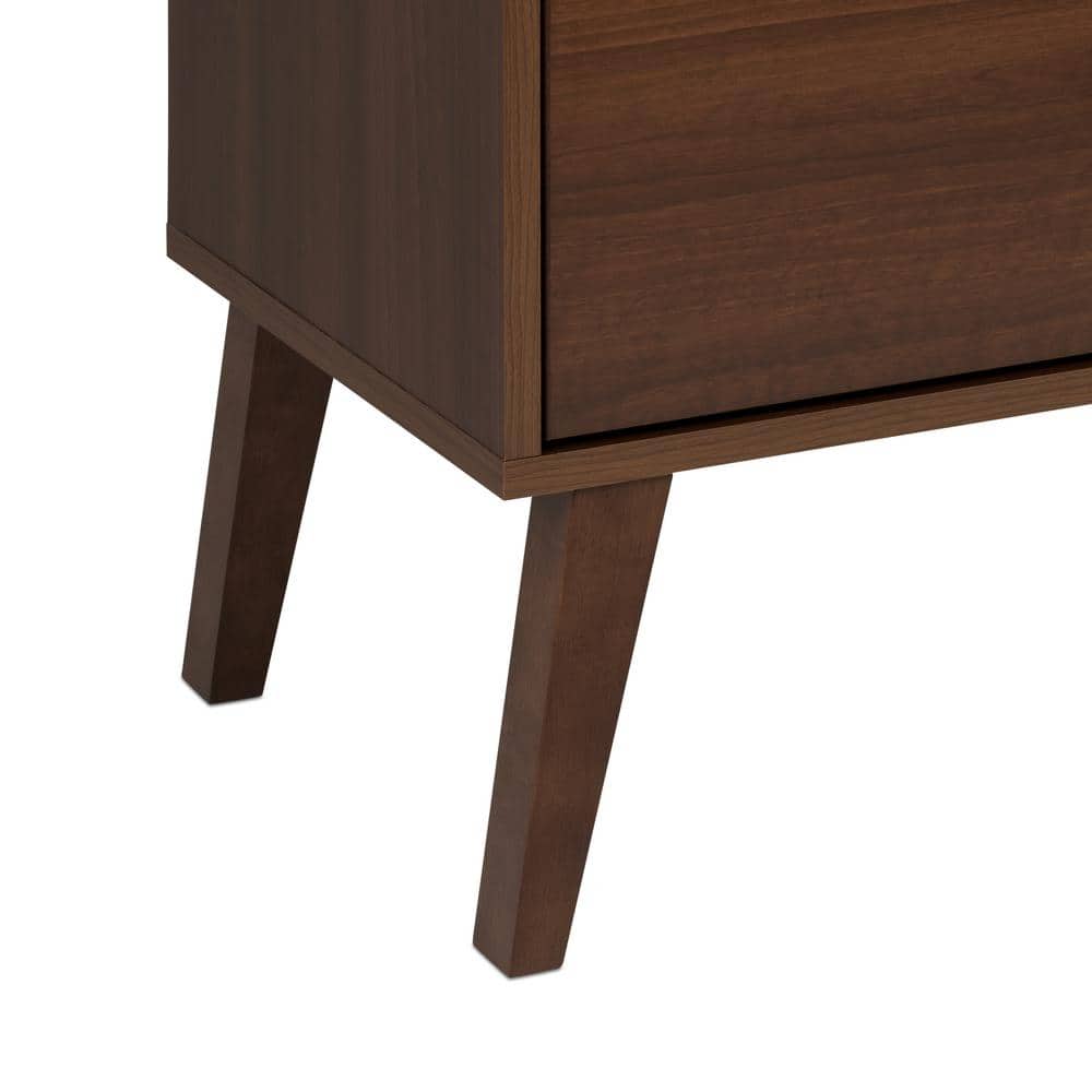 Mid-Century Modern Cherry 2-Drawer Wide Nightstand