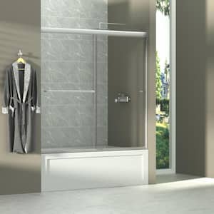 56 in. to 60 in. W x 58 in. Sliding H Semi-Frameless Bathtub Door in Brushed Nickel Finish w/ 1/4 in.(6 mm) Clear Glass