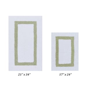 Hotel Collection White/Sage (17" x 24" : 21" x 34") 100% Cotton 2 Piece Bath Rug Set