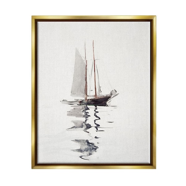 The Stupell Home Decor Collection Tranquil Sailboat Vessel Floating Ocean Reflection by Lettered and Lined Floater Frame Nature Art Print 31 in. x 25 in.