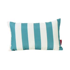 Megumi Dark Teal and White Striped Water Resistant Fabric 18.5 in. x 11.5 in. Throw Pillow