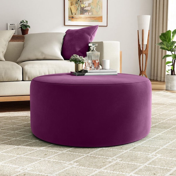 CHRISTOPHER KNIGHT HOME Cesar Purple Modern Upholstered Velvet Round Accent Ottoman