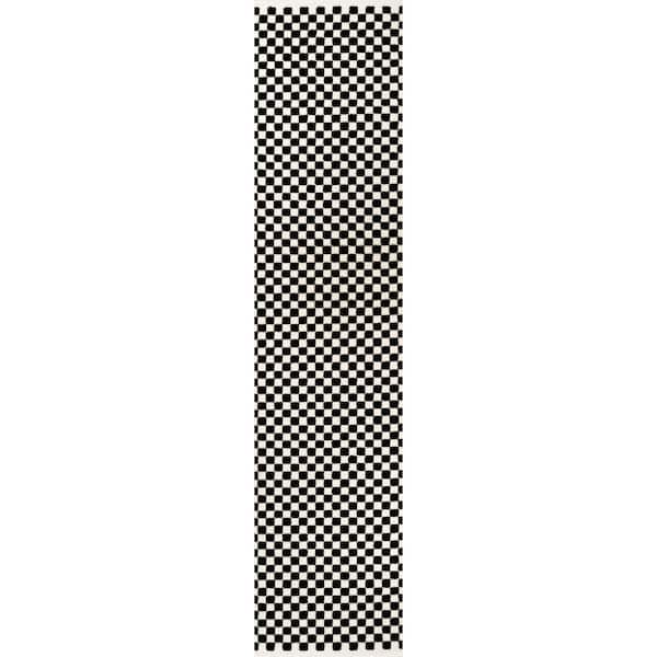 Finn High-Low Modern Minimalist Checkered Monotone Black/White 2 ft. x 8 ft. Runner Rug