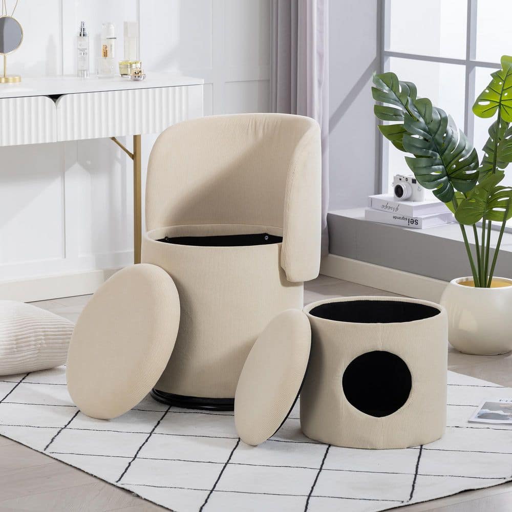 360° Swivel Barrel Chair with Storage and Free Cat Bed - Dual-Use Vanity/Dining