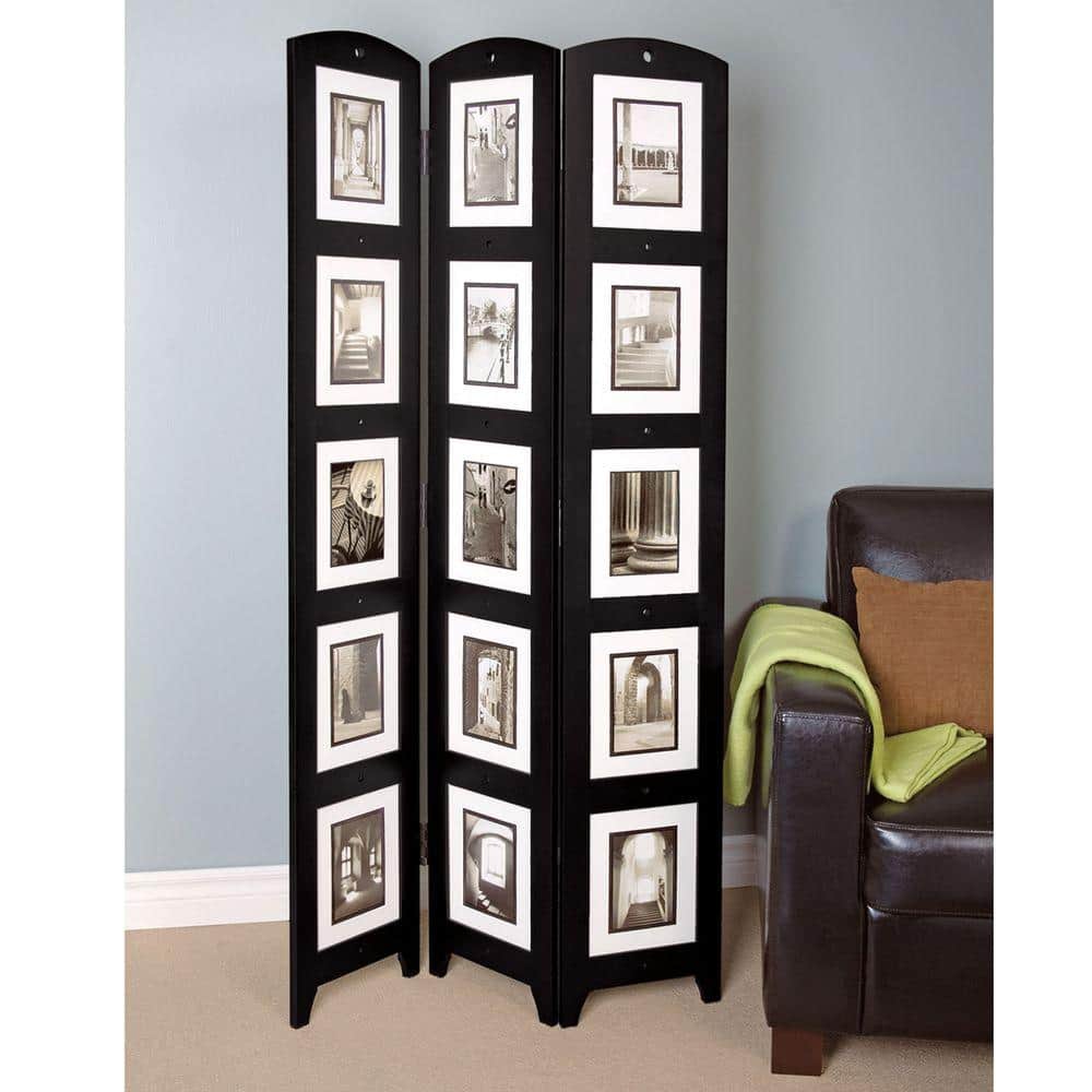Black Wood Folding Photo Frame Room Divider, 64" Height