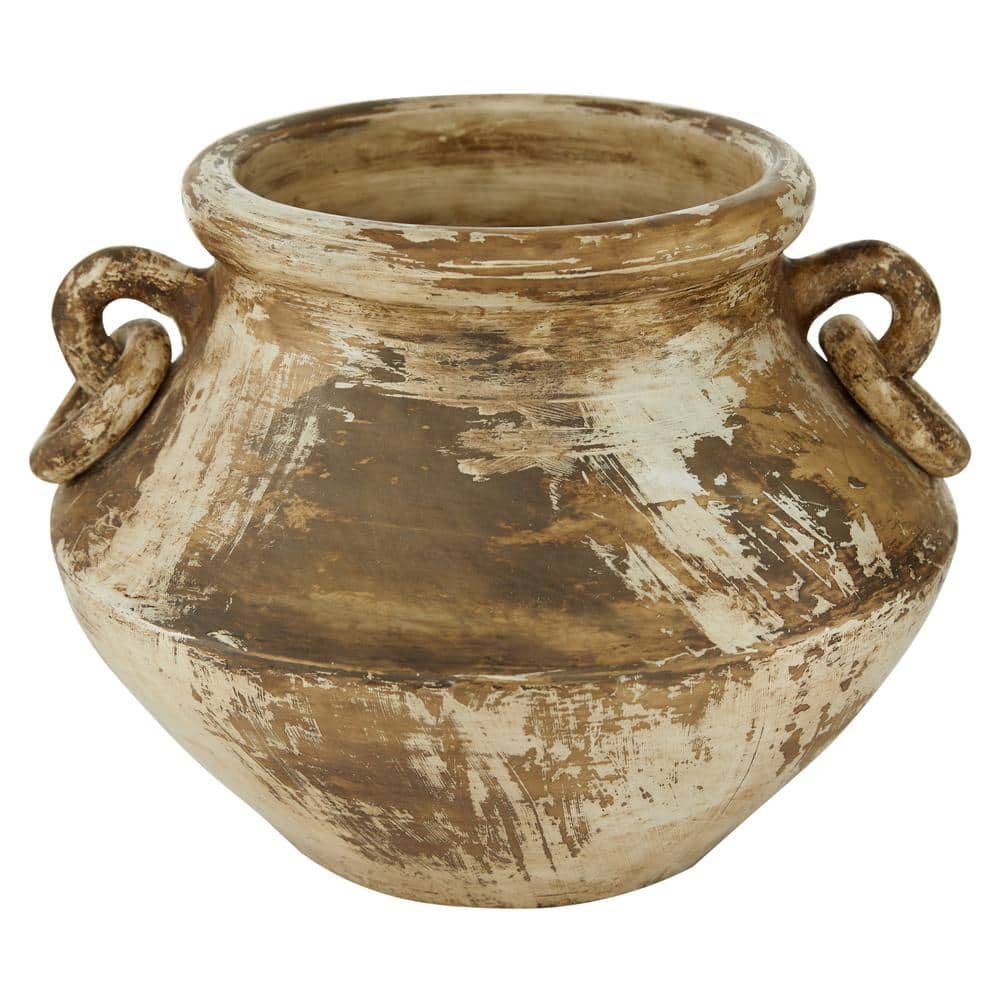 Beige Distressed Solid Amphora Ceramic Vase 13" x 13" x 10"