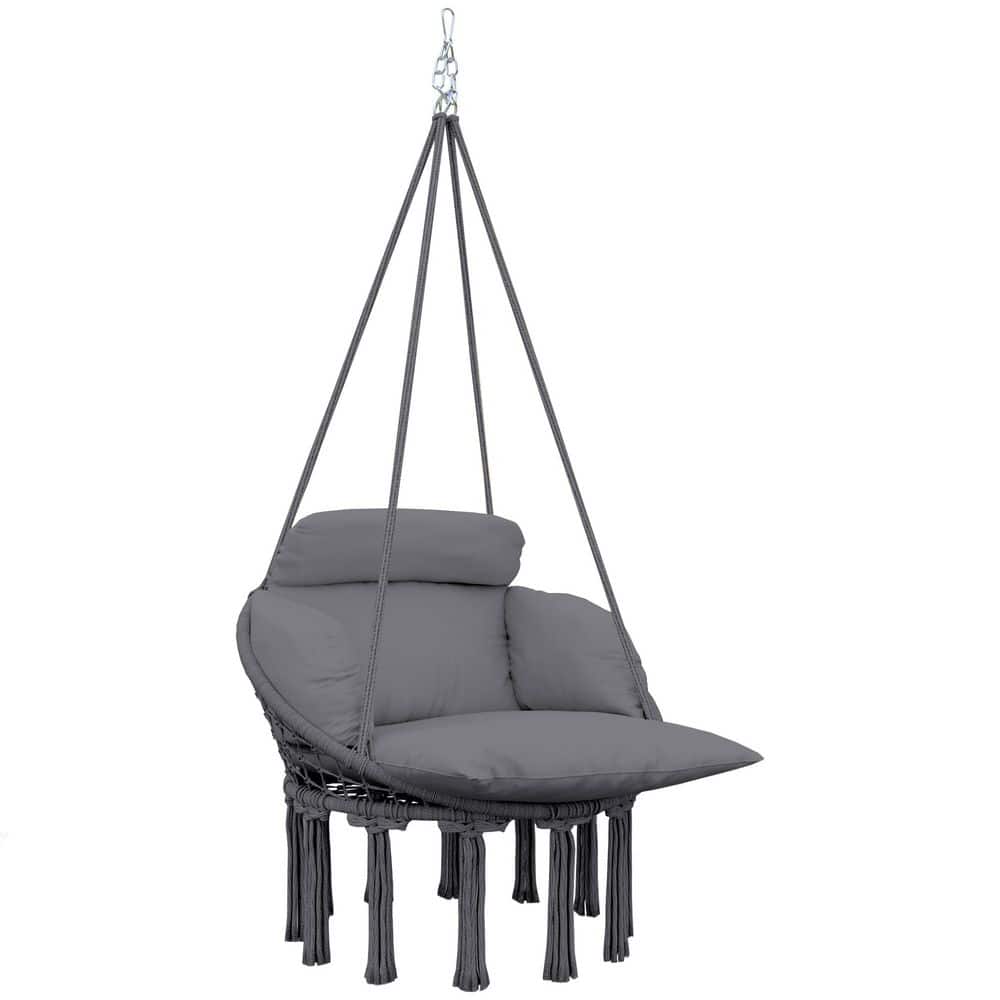 Hammock Swing Chair Outdoor Hanging Chair with Large Cushion Cotton Rope We