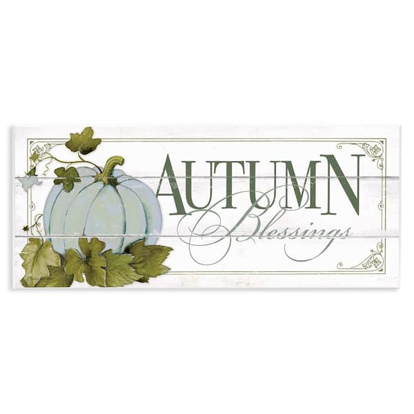 Stupell Industries Autumn Blessings Blue Pumpkin by Stephanie Workman Marrott Unframed Graphic Typography Art Print 7 in. x 17 in.