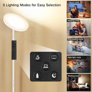 71 in. White Industrial Dimmable LED Torchiere Floor Lamp with Adjustable Head and Color Temperature Control