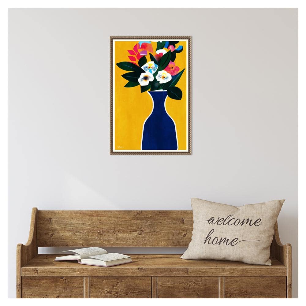 Sunshine Flowers Abstract Canvas Print with Bronze Frame