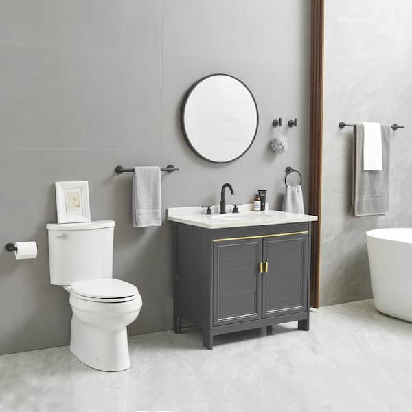 6-Piece Modern Bath Hardware Set with Towel Ring Toilet Paper Holder Towel Hook and Towel Bar Wall Mount in Matte Black