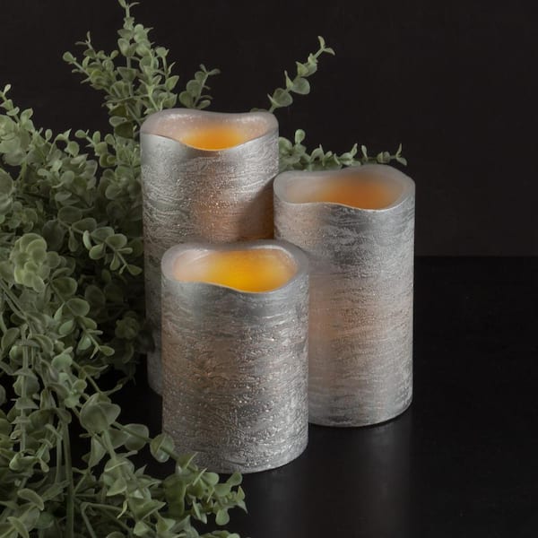 Governable fajance nå Lavish Home Distressed Metallic Silver Flameless Real Wax LED Candles with  Remote (Set of 3) HW0200074 - The Home Depot
