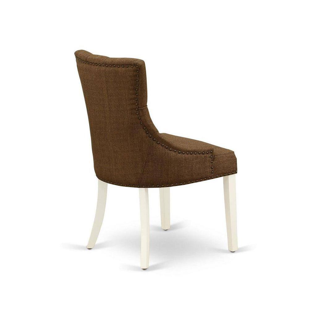 Linen White Round Dining Table with Dark Coffee Upholstered Chairs