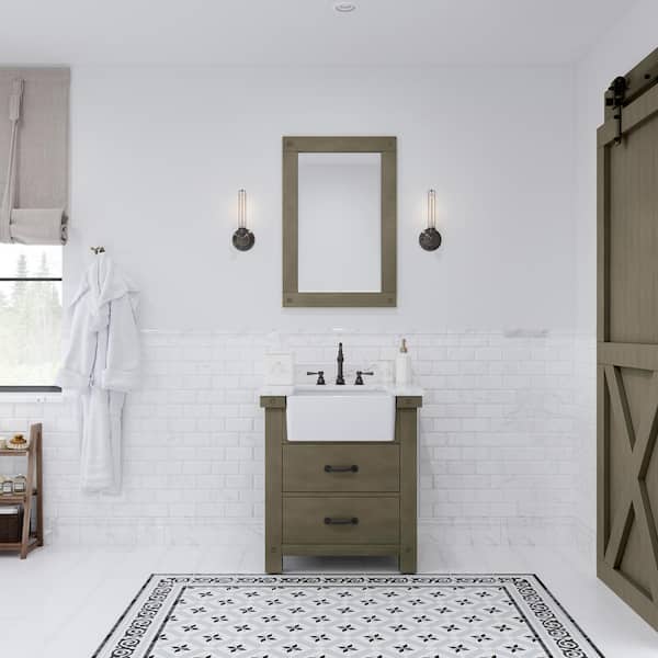 Water Creation Paisley 31 in. W x 22 in. D Vanity in Grizzle Gray with Marble Vanity Top in White with White Basin and Hook Faucet