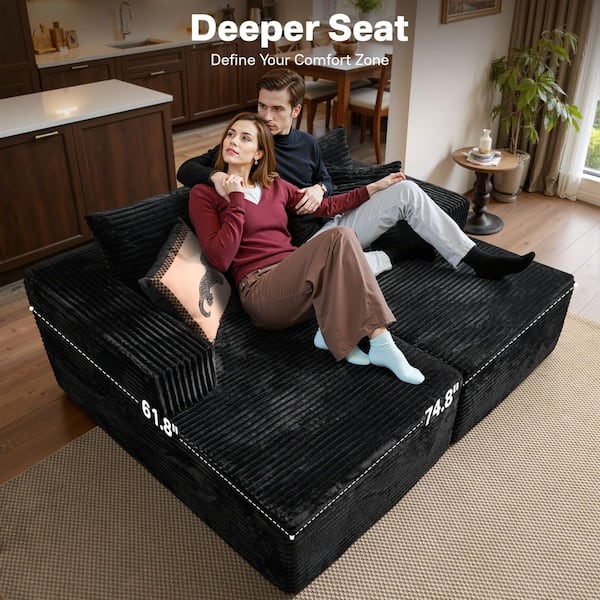 Allwex MASA 74 in. Wide Arm 2-Piece Modern Plush Corduroy Shape