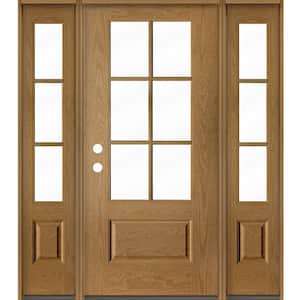 UINTAH Farmhouse 64 in. x 80 in. 6-Lite Right-Hand/Inswing Clear Glass Bourbon Stain Fiberglass Prehung Front Door w/DSL