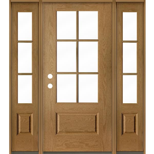 Krosswood Doors UINTAH Farmhouse 64 in. x 80 in. 6-Lite Right-Hand/Inswing Clear Glass Bourbon Stain Fiberglass Prehung Front Door w/DSL