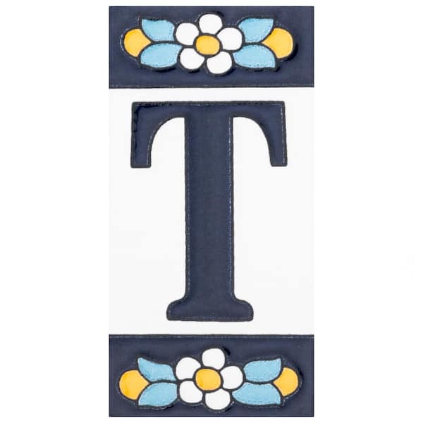 Merola Tile Sevillano Flora Address Letters T 2-1/8 in. x 4-3/8 in. Ceramic Wall Tile (0.07 sq. ft./Each)