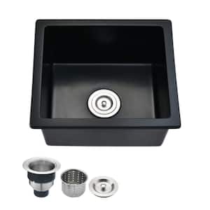 Matte Black Quartz 18 in. Single Bowl Undermount Workstation Kitchen Sink With Basket Strainer