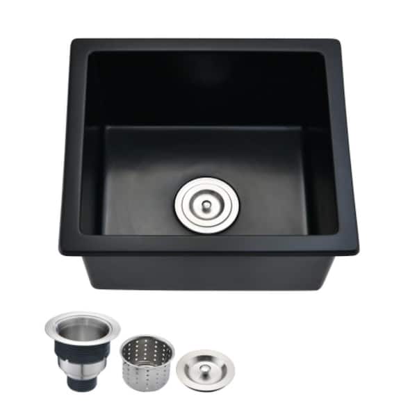 Unbranded Matte Black Quartz 18 in. Single Bowl Undermount Workstation Kitchen Sink With Basket Strainer