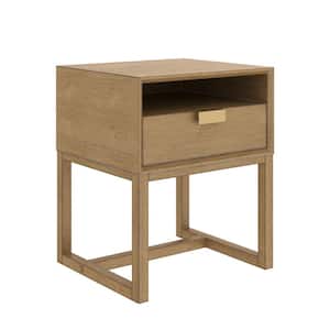 Luke 22 in. Light Brown Wood Nightstand Bed Side Table, Side Sofa End Table with Storage Drawer and Cubby, Set of 2
