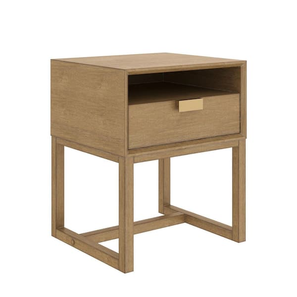 Nathan James Luke 22 in. Light Brown Wood Nightstand Bed Side Table, Side Sofa End Table with Storage Drawer and Cubby, Set of 2