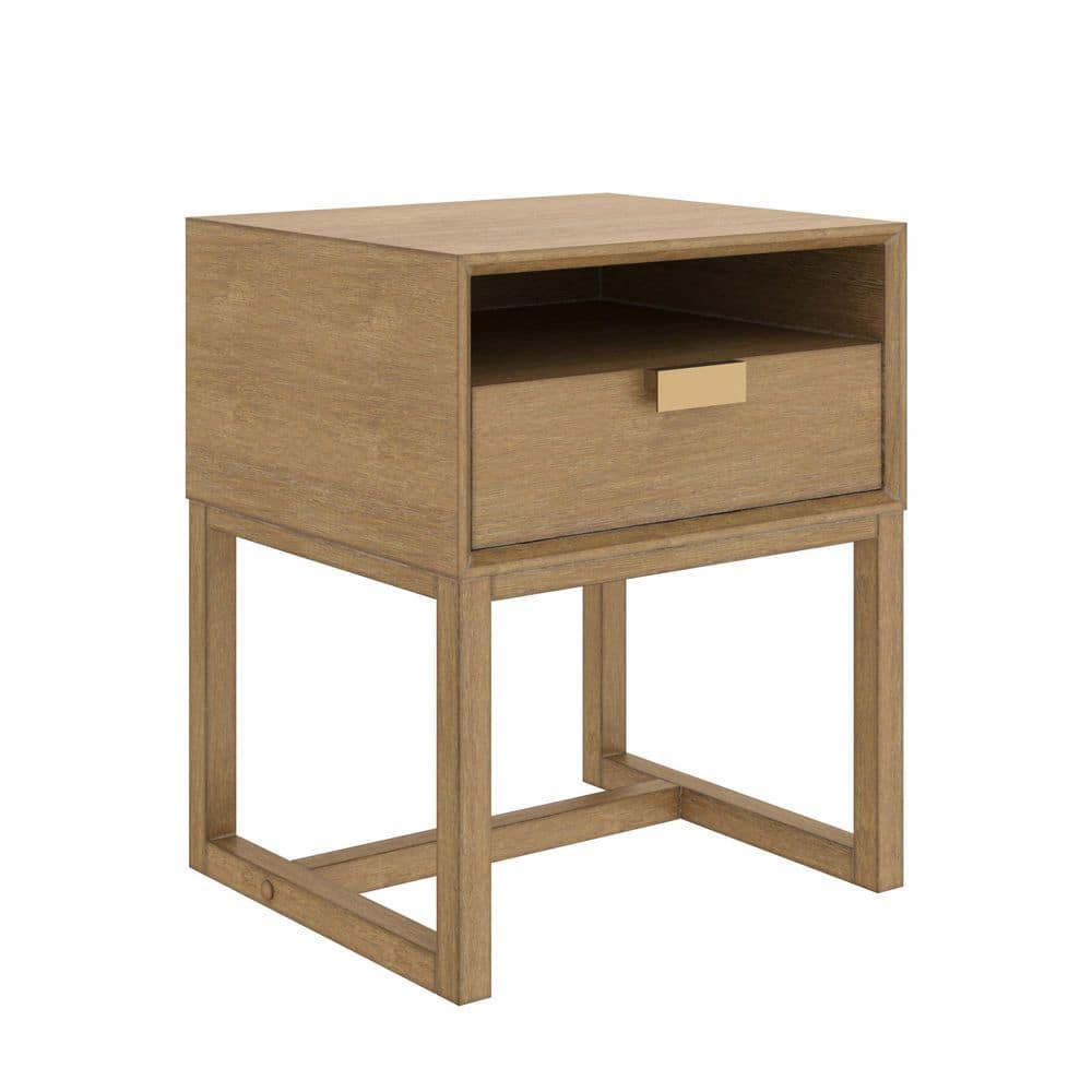 Luke Light Brown Wood Nightstand with Drawer and Open Cubby