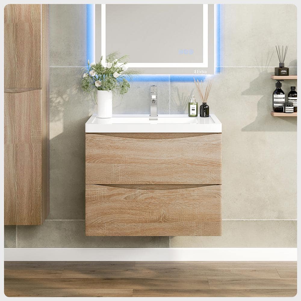 Eviva Smile 30 in. W x 20 in. D x 21 in. H Bathroom Vanity in White Oak with White Acrylic Top with White Sink -  N760-30WK-WM