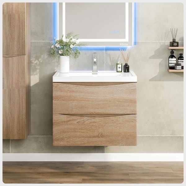 Eviva Smile 30 in. W x 18 in. D x 18 in. H Single Bath Vanity in White Oak with White Acrylic Top with Integrated White Sink