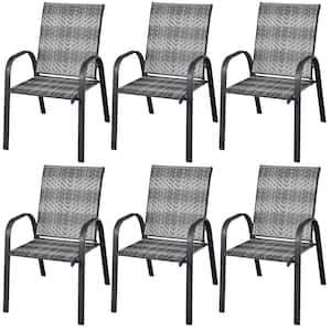 Set of 6 Patio Rattan Dining Chairs Stackable Armrest Garden Mix Gray