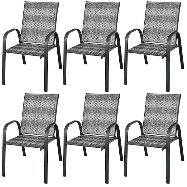 Costway Set Of 6 Patio Rattan Dining Chairs Stackable Armrest Garden Mix Gray Np10511gr 6 The 7480