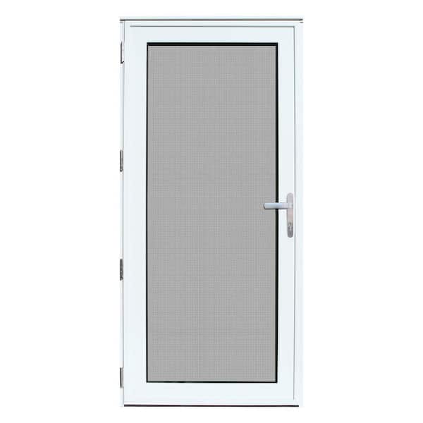 Unique Home Designs 32 in. x 80 in. White Recessed Mount Right-Hand Meshtec Security Door with Tempered Glass Insert