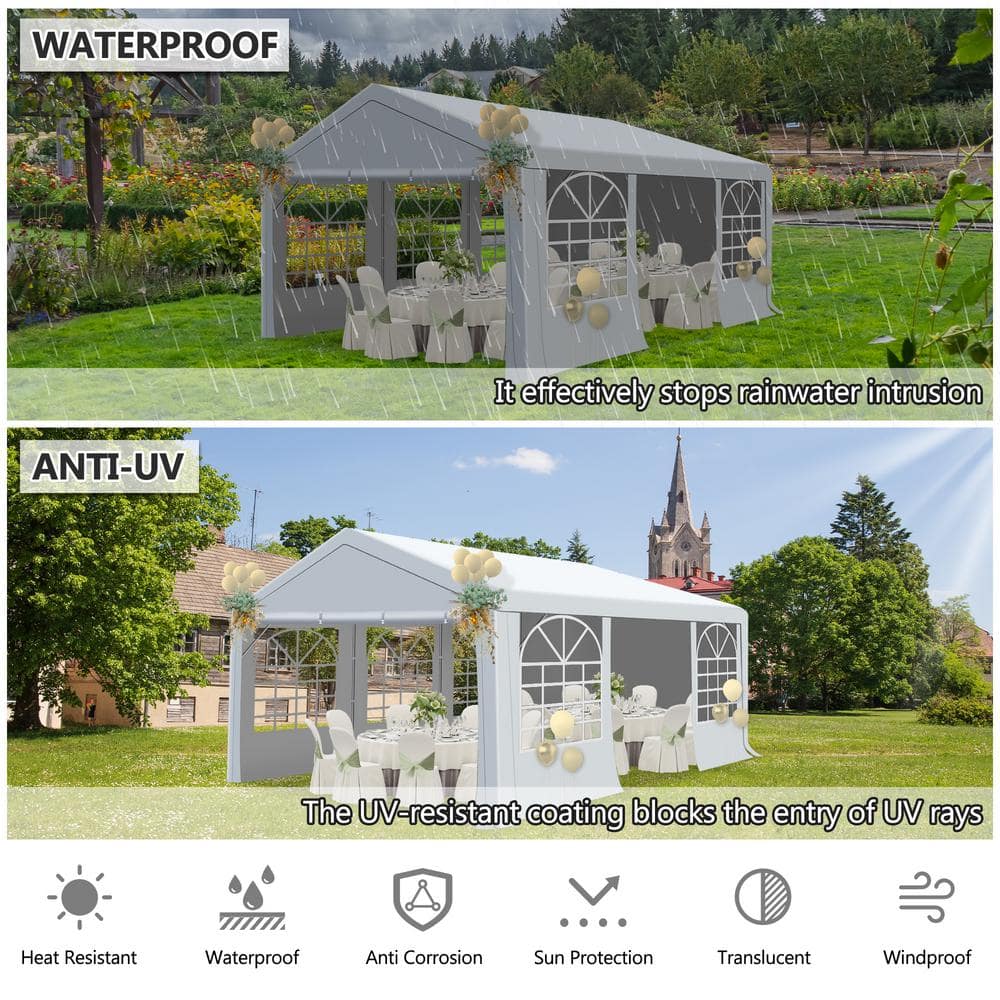 Large White Galvanized Steel Outdoor Party Tent with Removable Sidewalls