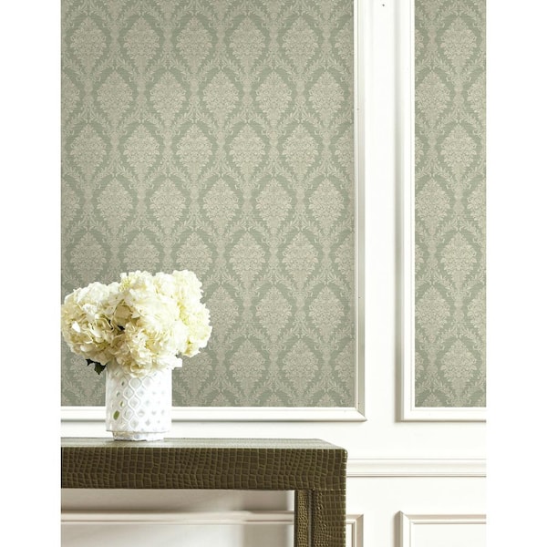 Glamour Damask Green and Beige Paper Non Pasted Strippable Wallpaper Roll (Cover 56.05 sq. ft.)