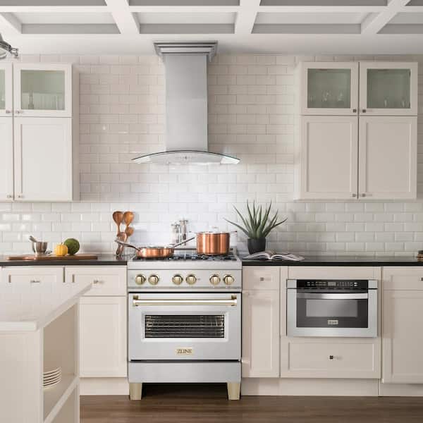 Autograph 30 in. Legacy Dual Fuel Range with 4 Burners and Electric Oven in Satin Stainless Steel and Gold Accents