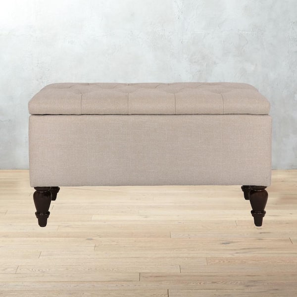 Maypex 29 in. Beige Upholstered Ottoman Storage Bench