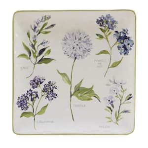 Fresh Herbs 12.5 in. Assorted Colors Earthenware Square Platter