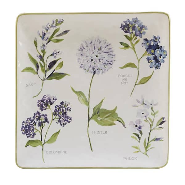 Certified International Fresh Herbs 12.5 in. Assorted Colors Earthenware Square Platter